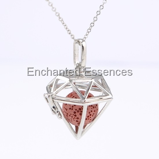 Hexagon Cage Locket Aroma Jewelry Red Stone