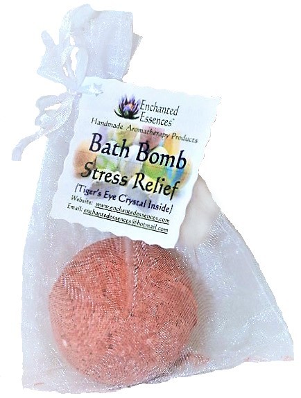 Bath Bomb with Tiger's Eye Crystal Inside, Stress Relief
